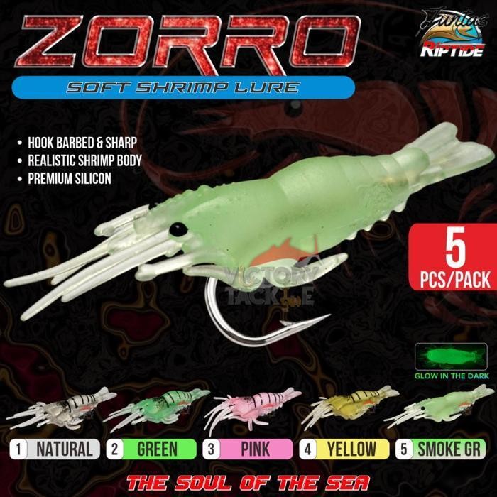 Promo Soft Shrimp Lure Riptide Zorro Realisme Udang Untuk Hasil Maksimal Casting Kakap,Hampala,Toman