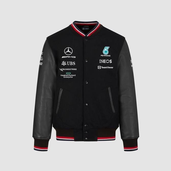 Mercedes-AMG F1 2022 Team Varsity Jacket. Jaket Unisex Pria Wanita