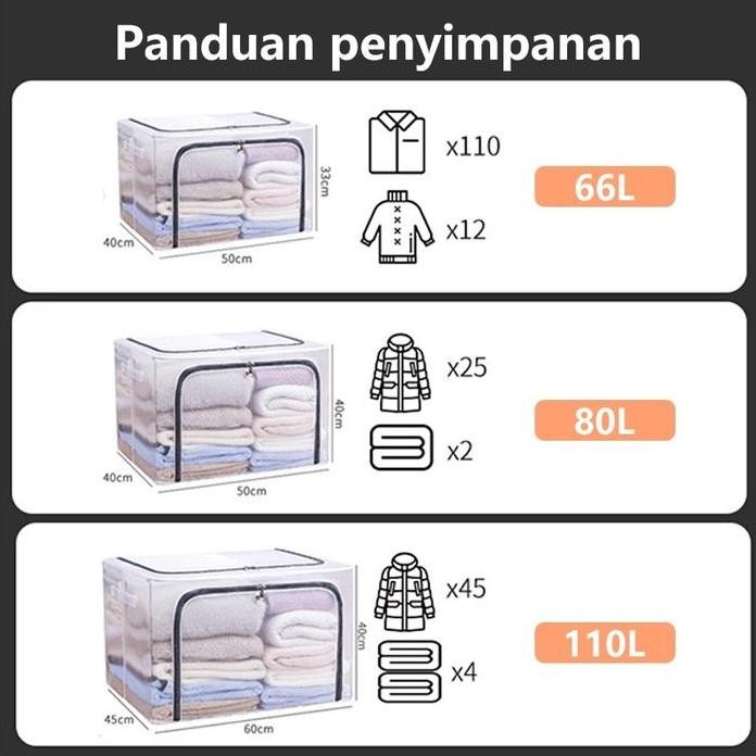 

Terlaris Storage Box 66L / 80L /110L / Liters Frame Baja Double Zipper / Lemari Pakaian / Large Penyimpanan Promo Storage Box Tempat Penyimpanan Pakaian / Baju Multifungsi Storage Bag Jumbo Big Size Motif