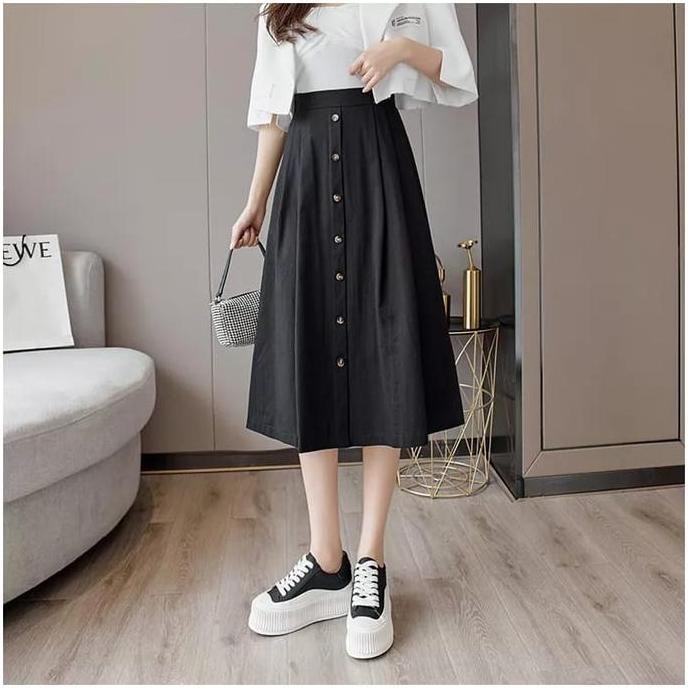 Tersedia Rok Midi Korean Style Model 7/8 Bahan Katun Twill Combed Premium / Rok Wanita Korea 7/8 Kek