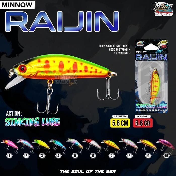 Promo Umpan Pancing Lure Minnow Riptide Raijin Minnow Sinking Lure 5.6 Cm 6.6 Gram Casting Kakap,Ham
