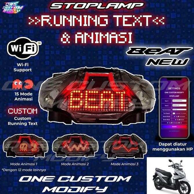 Stoplamp Running Text Animasi Beat New Deluxe Lampu Led Rem Belakang Modifikasi Variasi Motor