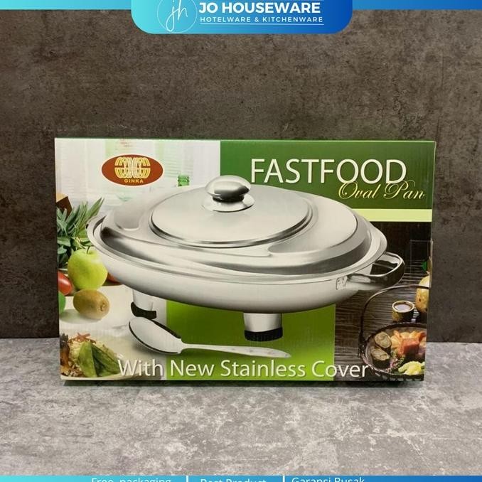 (Expert) Fast food oval tutup kaca tempat makan prasmanan oval stainless saji