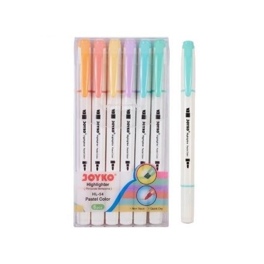 

[SET] Penanda / Highlighter Dual Tip 6 Warna Pastel - Joyko HL-54 MURAH