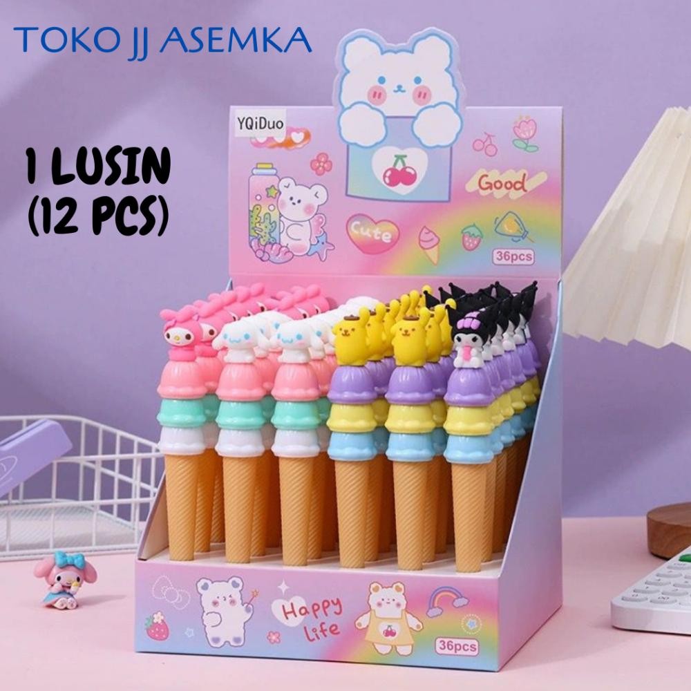 

1 LUSIN (12 PCS) PULPEN ES KRIM CONE SANRIO V1 MURAH KUROMI CINNAMOROLL BOLPEN PEN PENA GROSIR COD