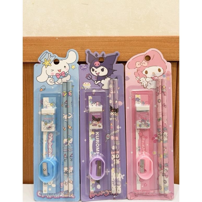 

GROSIR 30pcs set alat tulis 5in1 paket alat tulis anak pensil penggaris hapusan serutan mainaniyo hadiah hampers souvenir anak sekolah