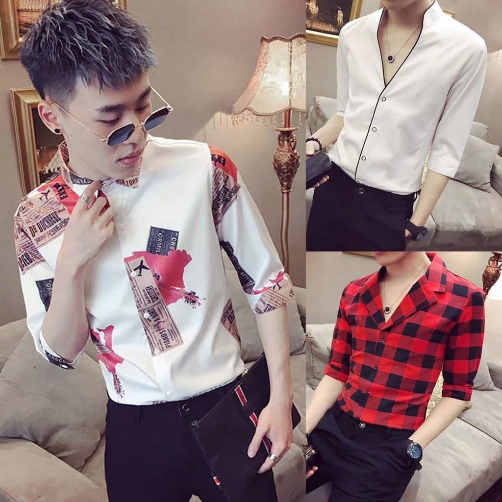 British Style Slim Fit Personality Floral Shirt for Men