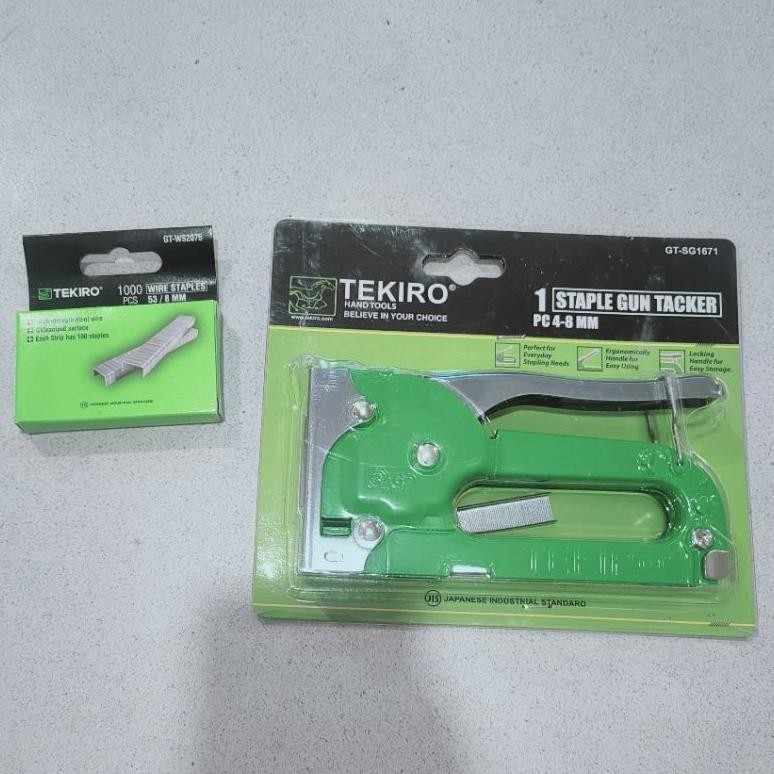 

Tekiro Tembakan Staples Standar / STAPLE GUN TACKER Satu Set Dengan Isi Staples Ukuran 8 MM Isi 1000 Pcs Paling Murah { BISA COD } AST