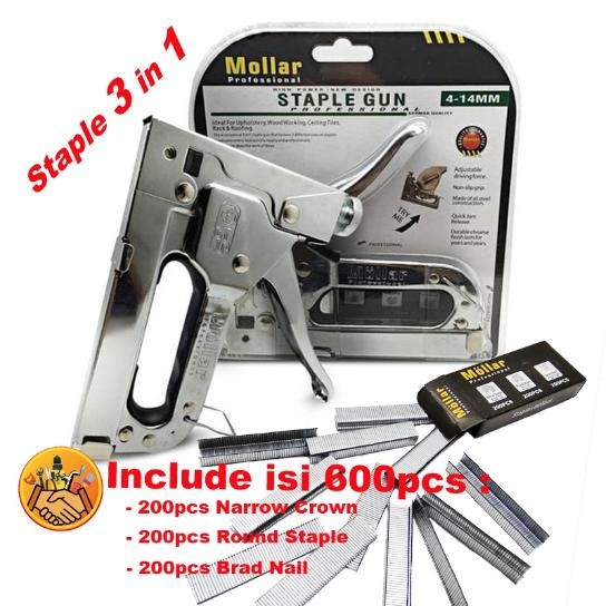 

Staple Gun Tembak Tacker Staples Stepler Hekter mollar 3in1 jok kulit kardus AST