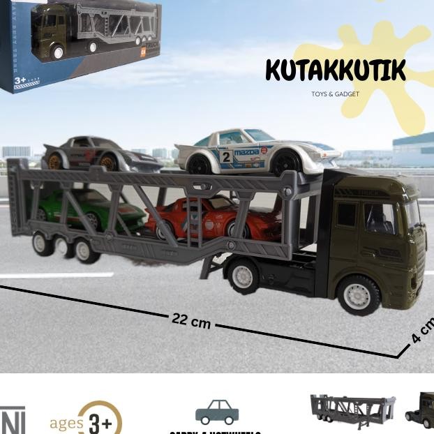 Mainan Anak Diecast Tru Gandeng Trailer Container Pengangkut Mobil Hotwheels