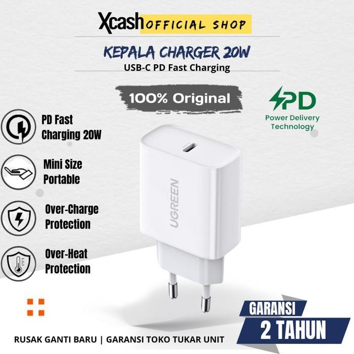 UGREEN Adaptor Kepala Charger iPhone 15 14 13 12 11 Type C PD Fast Charging 20W Ori