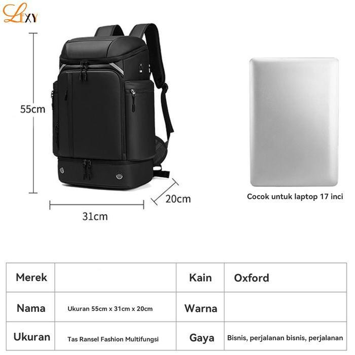 Lexy Tas Traveling Pria Kapasitas Besar Ransel Multifungsi Tahan Air Dengan Kompartemen Sepatu 45L O