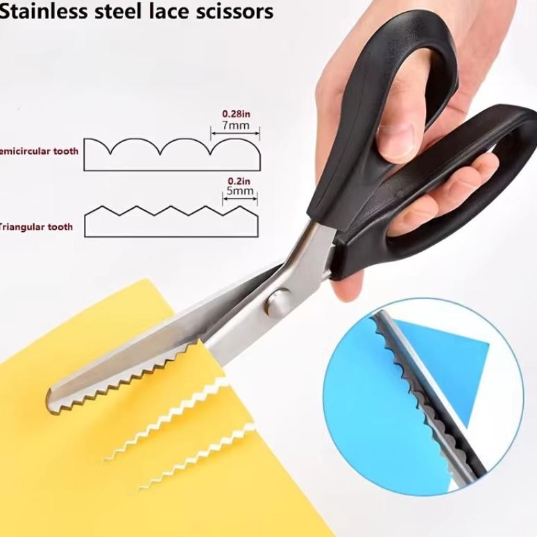 

GUNTING KAIN MODEL ZIGZAG DAN LINGKARAN GUNTING JAHIT Stainless steel lace scissors, large AST