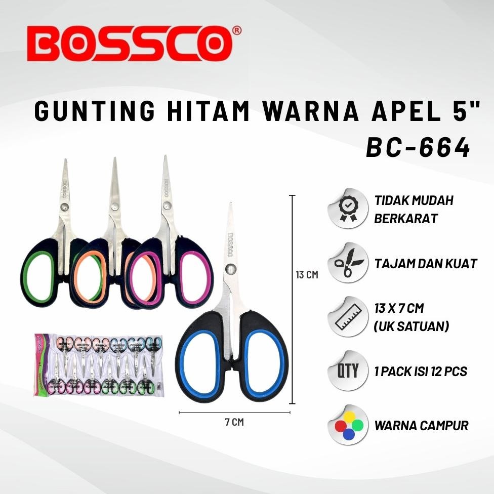 

1 lembar (12 pcs) Gunting Scissors BOSSCO B-664 5 inch AST