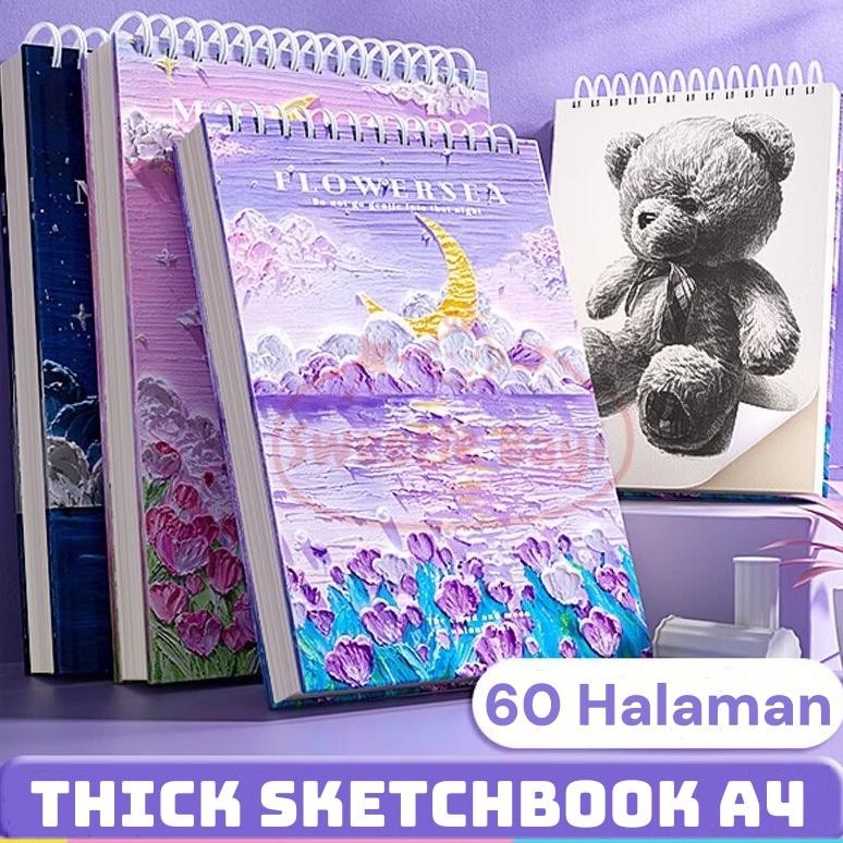 

SweetieBayiNewSketchbook A4 Buku Gambar Vertikal Jilid Spiral Aesthetic Buku Sketsa 60 Lembar/90 Halaman AST