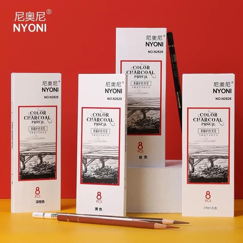 

NYONI White Charcoal Pencil 1 box isi 8 Pcs / Pensil Warna ARANG AST