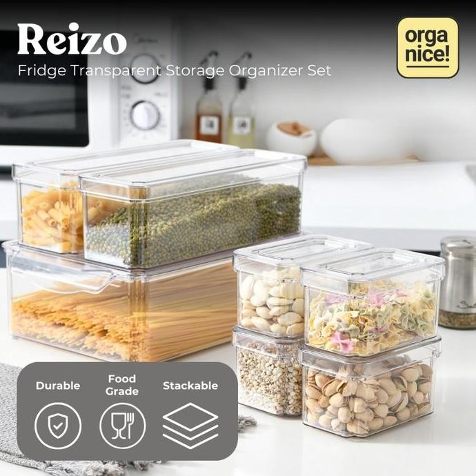 

Terlaris Organice Reizo Premium Transparent Fridge Organizer Set Wadah Kotak Penyimpanan Kulkas Transparan Storage