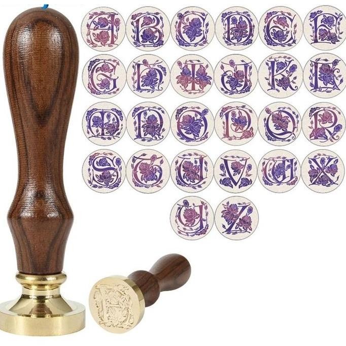 

Terlaris Wooden Handle Rose Flower Pattern Alphabet Wax Seal Stamp A - T SALE