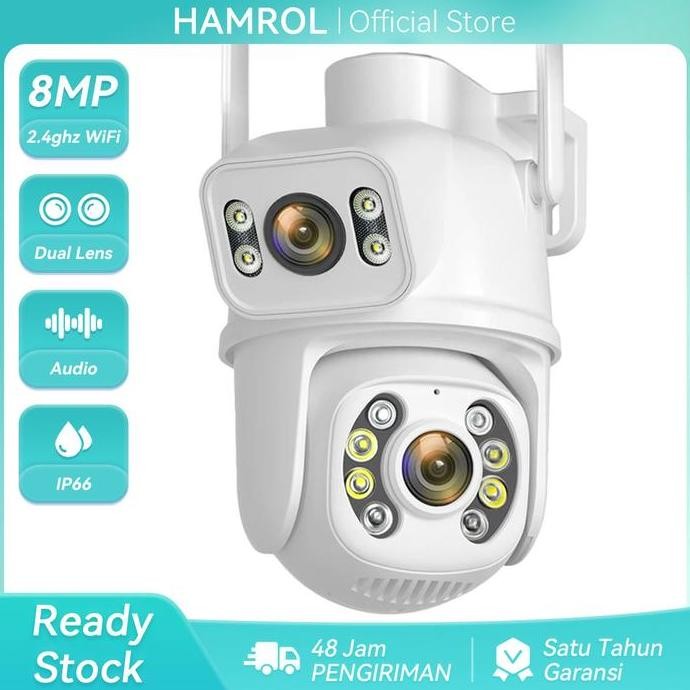 Tersedia Hamrol 4K 8MP Kamera WiFi PTZ Dual Lens With Dual Screen Smart Wireless Camera  Auto Tracki