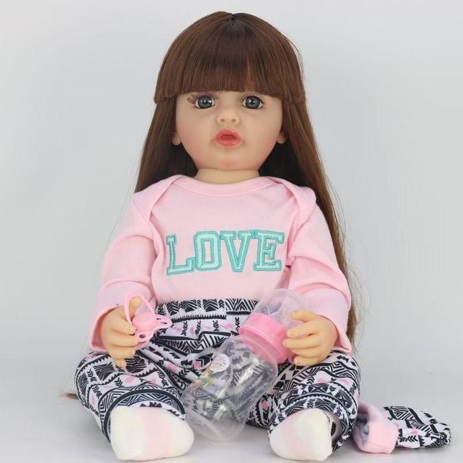 Boneka Reborn Baby Dolls Girl Real Life Newborn Baby Dolls Realistic Looking Brown Long Hair Girl Al