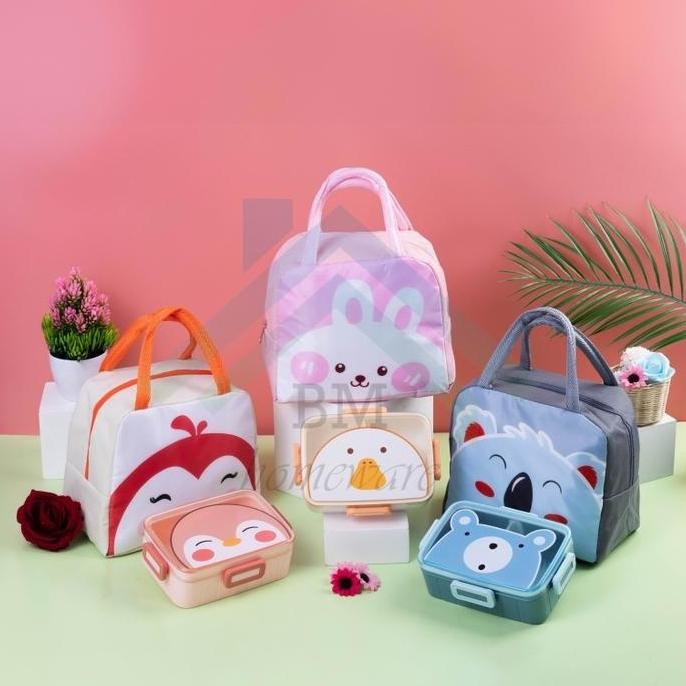Kotak Makan Bekal Karakter Lucu Set Tas Bekal 2In1 / Kotak Makan  + Tas Bekal