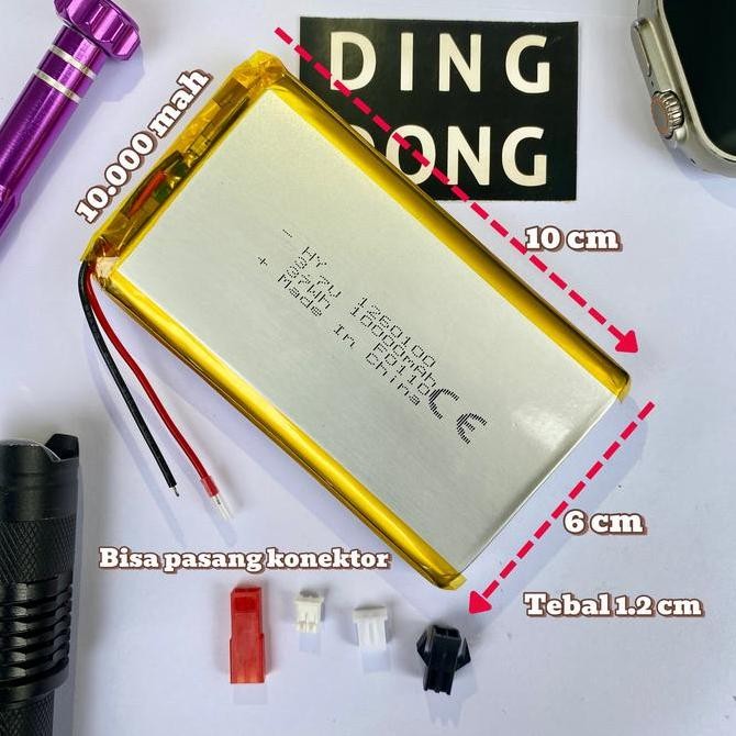 Tersedia BATERAI LITHIUM 10000mah 1260100 3.7v 37wh 10cm x 6cm TEBAL 1.2cm BATRE LIPO POLYMER 10000 