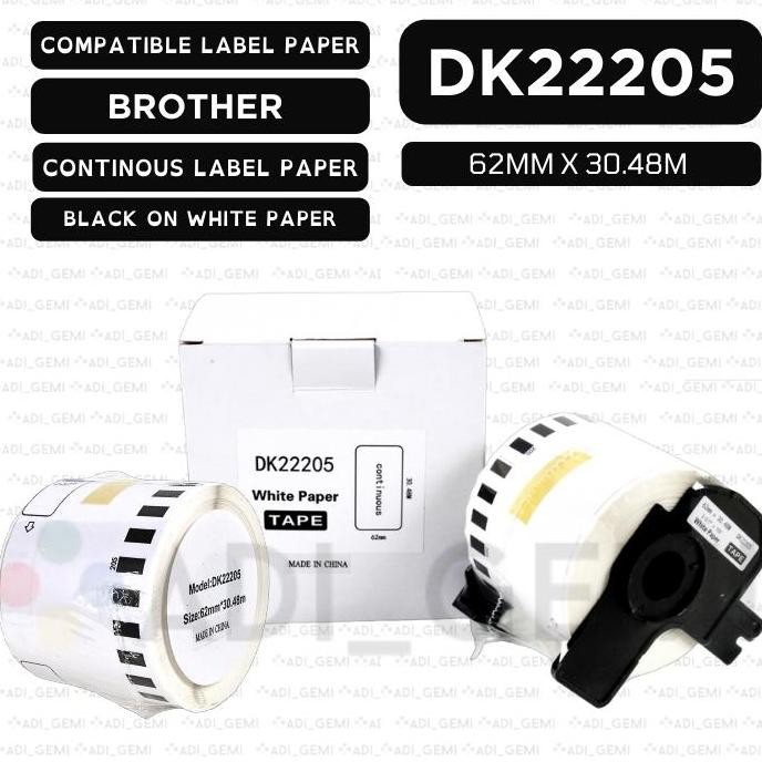 

Compatible Label Paper Brother Dk-22205 - 62Mm X 30.48M New Stok