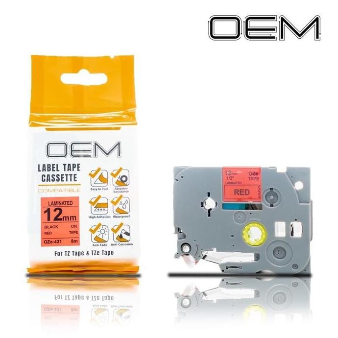 

Oze-431 Oem Label Tape 12Mm Black On Red For Use On Ptouch New Stok