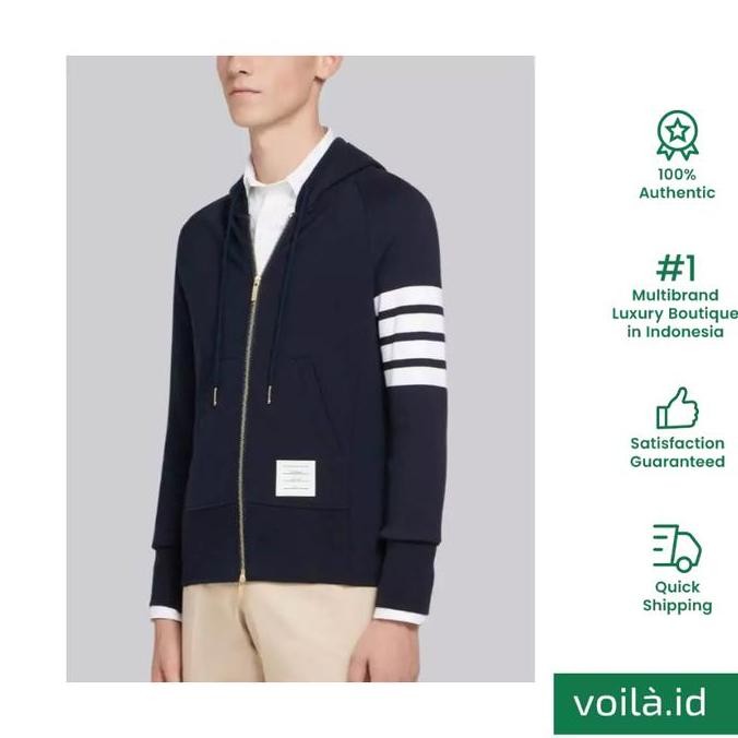 Voilaid Thom Browne 4-Bar Stripe Zipper Jacket Hoodie Navy - MJT022H00535461