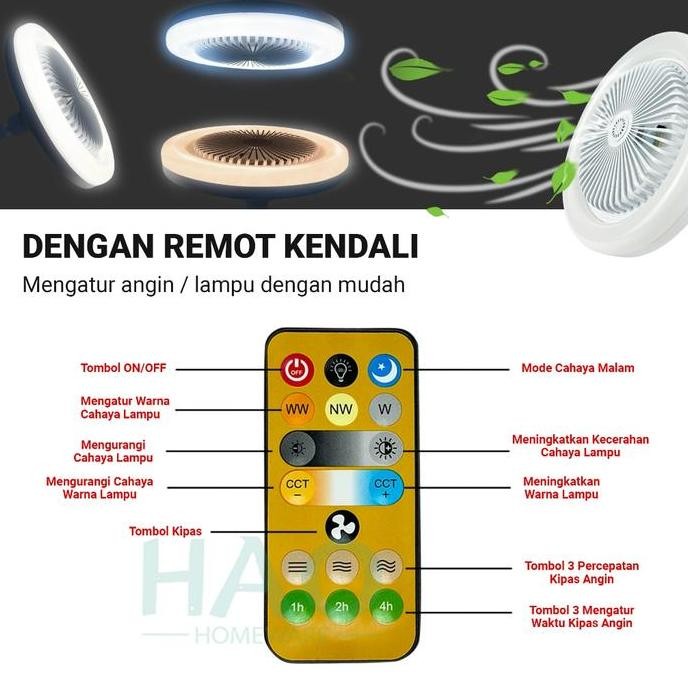Lampu Gantung + Kipas 2 in 1 Multifungsi/Lampu Kipas + Remote/ LED Fan Fitting E27