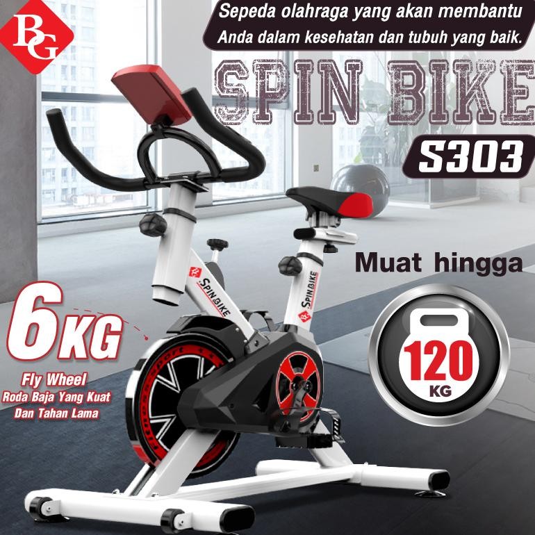 Sepeda Statis Kesehatan Jantung LED Spinning Bike Fitness Alat Cardio White S-303
