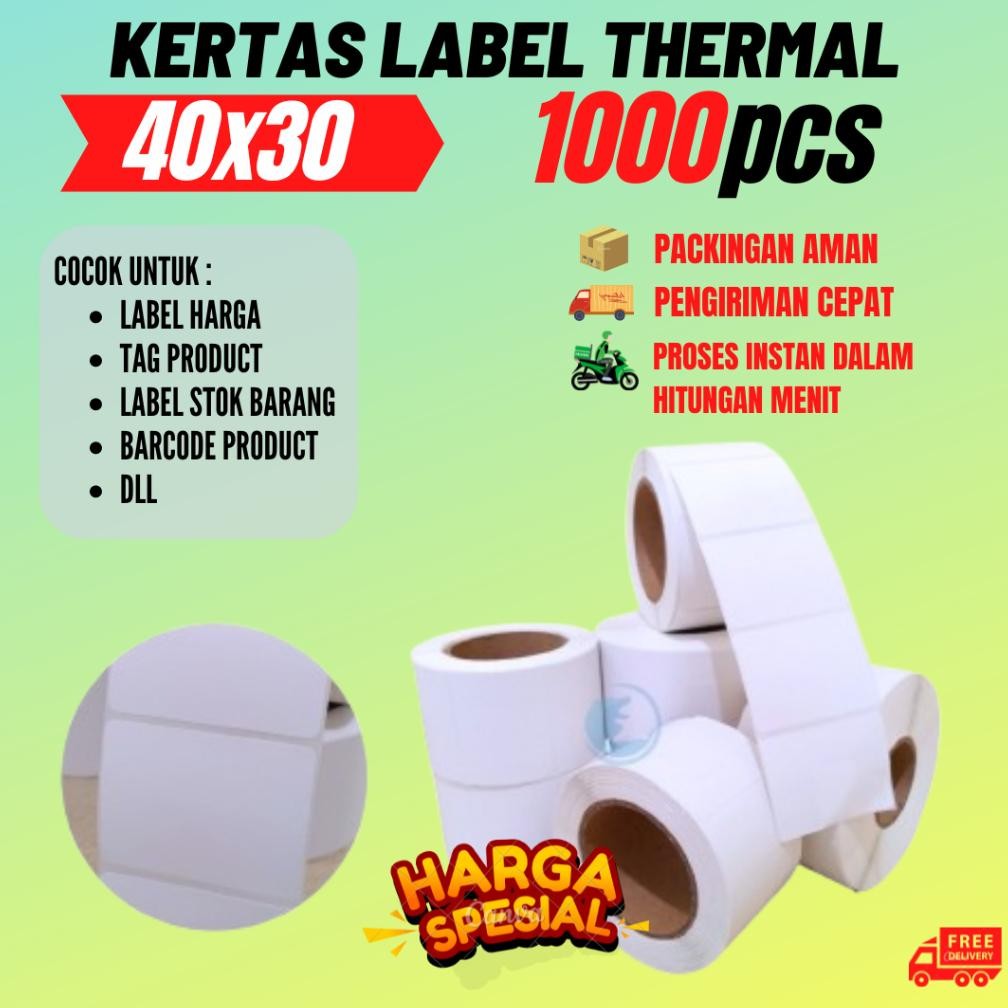 

KERTAS THERMAL LABEL 40X30 ISI 1000 STICKER BARCODE 1 LINE AST