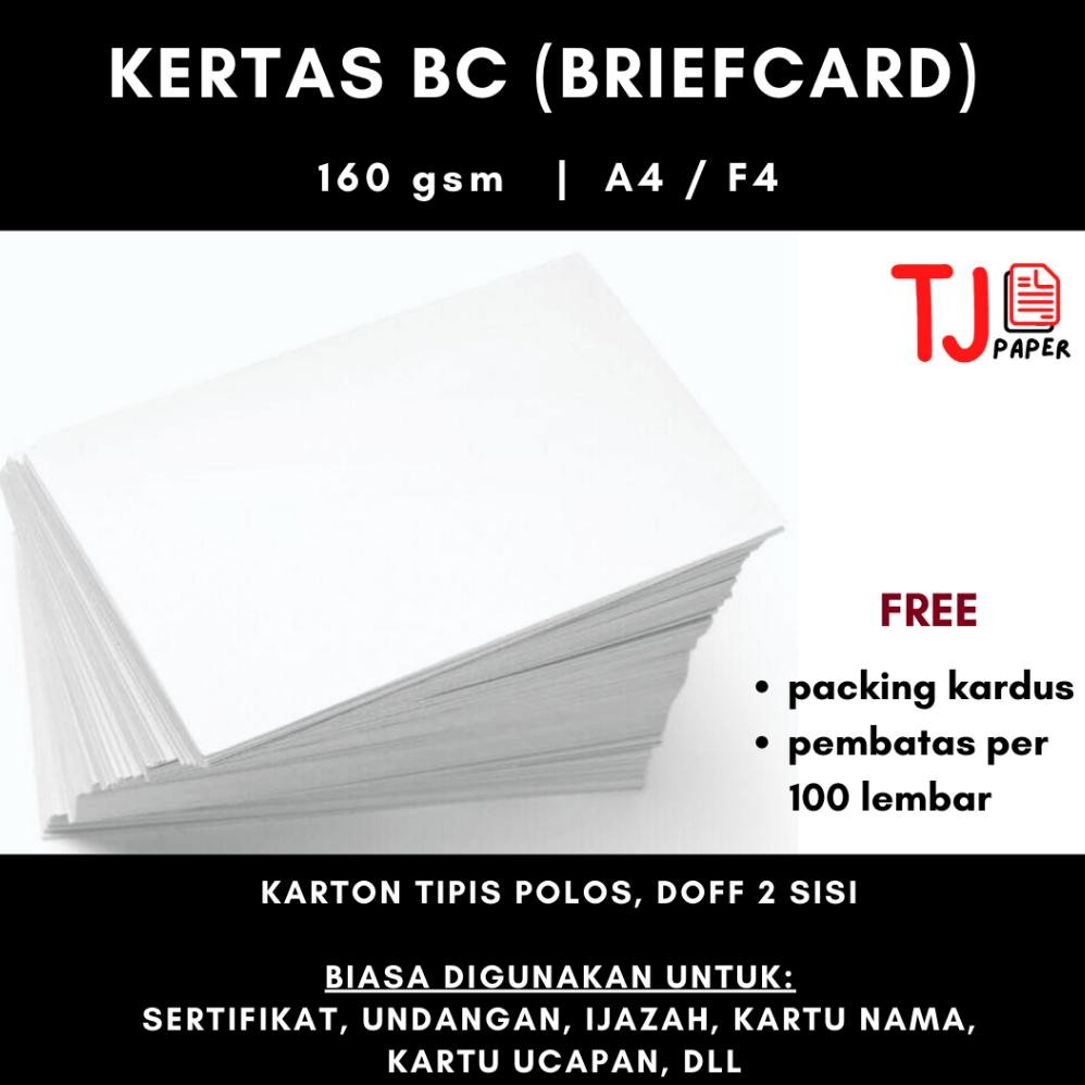 

(100 lembar) Kertas BriefCard (BC) / Manila - Sertifikat, Undangan, Ijazah, Kartu Nama, Ucapan AST
