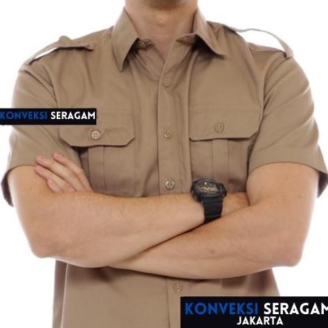 PDL Baju Kemeja Seragam Kerja Pakaian Dinas Lapangan Khaki Bordir