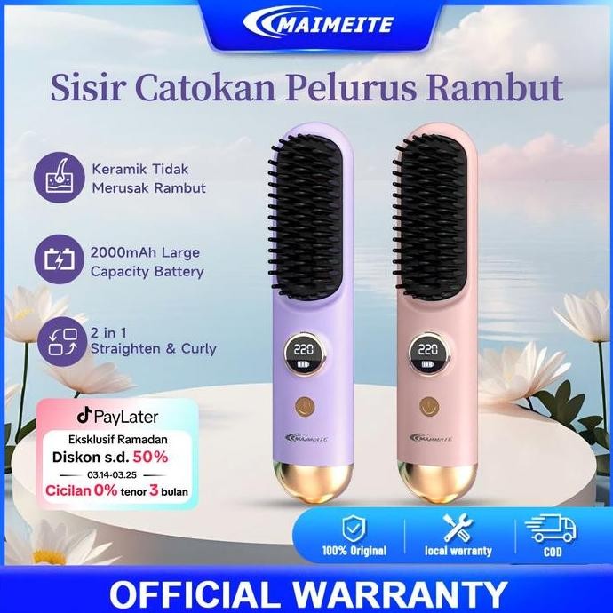 MAIMEITE Sisir Catok Pelurus Rambut Elektrik Comb Sisir Pelurus Rambut Tanpa Kabel Cordless Berkuali
