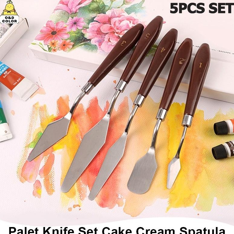 

Palette Knife Spatula Lukis 5pcs Pisau Palet Untuk Dekorasi Kue Lukis Painting Palete Pallete Set Oil Painting Art Scraper Toning Gouache Paint Tool Cake Cream Spatula Palette Knife Set AST