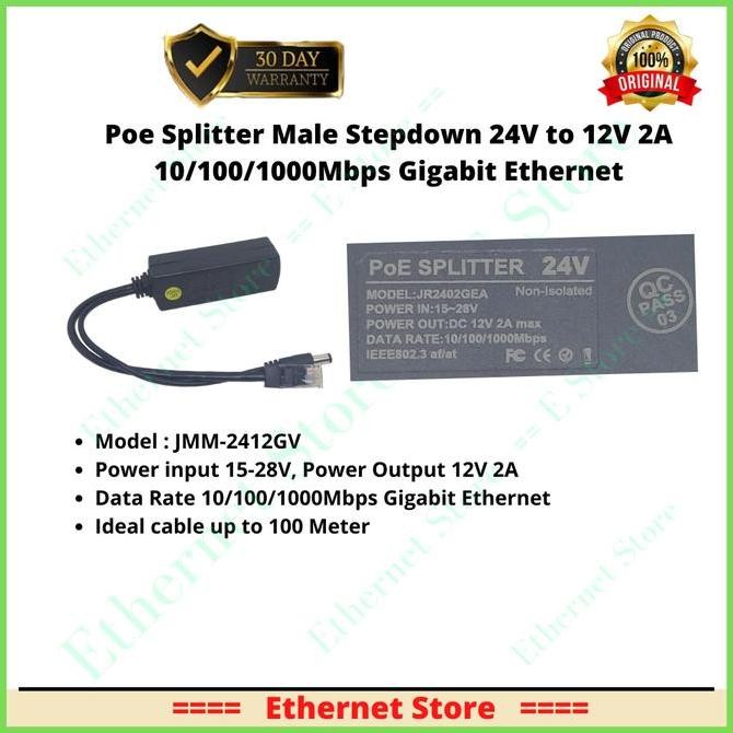 Poe Splitter 24V Power Over Ethernet Adaptor 24V Stepdown 12V Gigabit New Stok