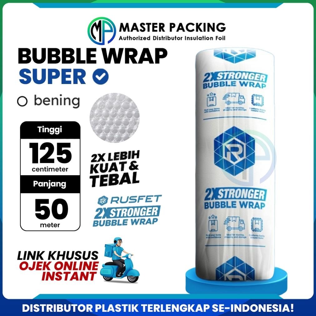

Plastik Packing Bubble Buble Wrap Rusfet Roll 125cm x 50m Rusfet Putih Bening Super Premium Tebal AST