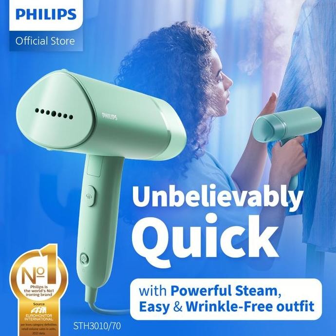 Philips Handheld Steamer Sth3010/70 - Setrika Uap Portable, Hijau, Setrika Uap Ringan, Strika Uap, S