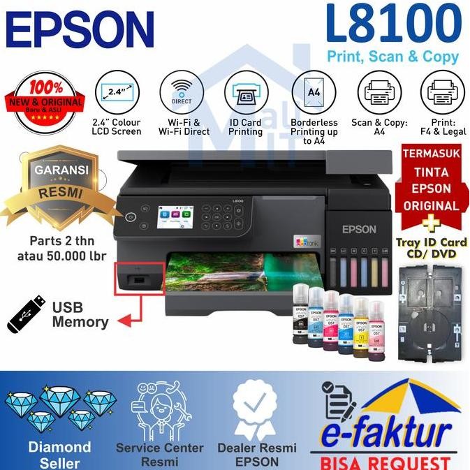 Printer Epson L850 L-850 L 850 L8100 L-8100 L-8100 A4 Printer Foto Photo Print Scan Copy Resmi New S