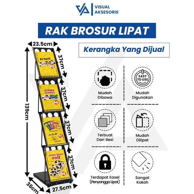 Rak Brosur Lipat 4 Susun Portable Rak Display Katalog, Majalah, Leaflet Pameran Co