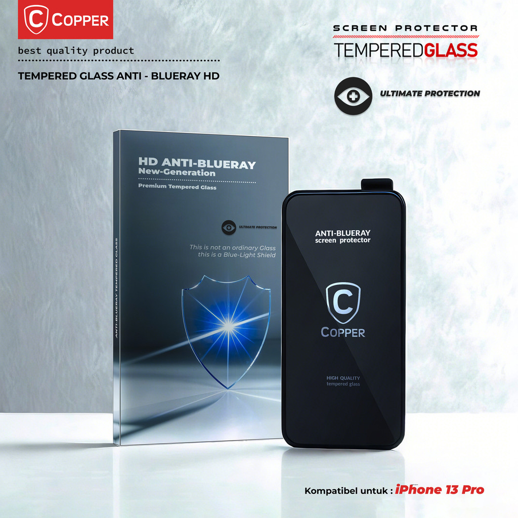 iPhone 13 Pro - COPPER Tempered Glass ANTI-BLUERAY HD | Anti Gores Premium Screen Protector #TGBluer