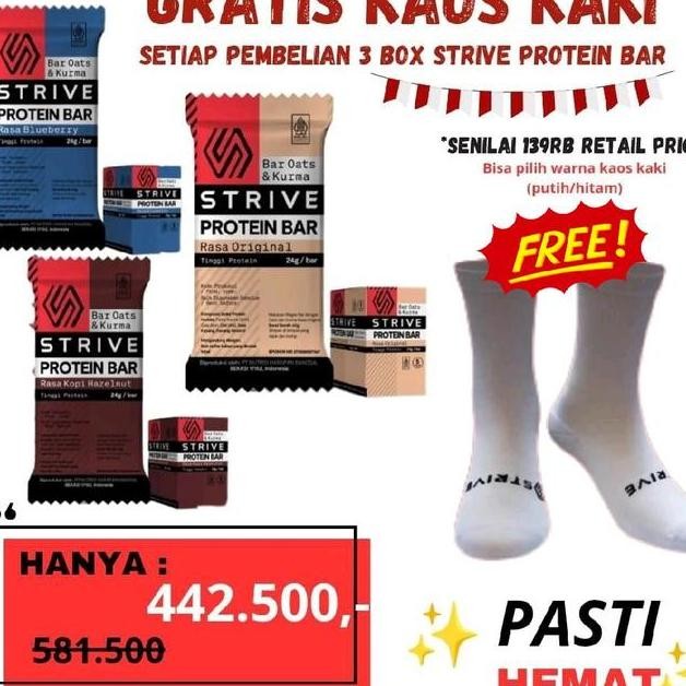 

Strive Energy Protein Bar Cemilan Sehat Olahraga 3Box Free Kaos Kaki