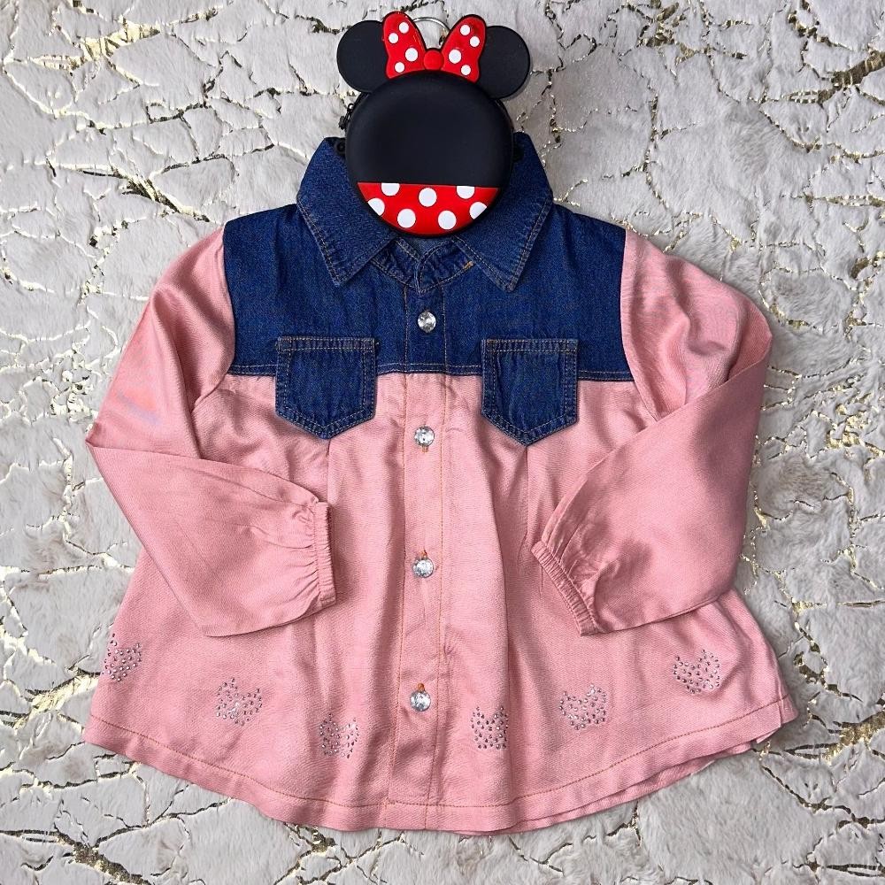 Kemeja Tunik Anak Perempuan Lengan Panjang kombinasi Jeans dan bahan Katun AST
