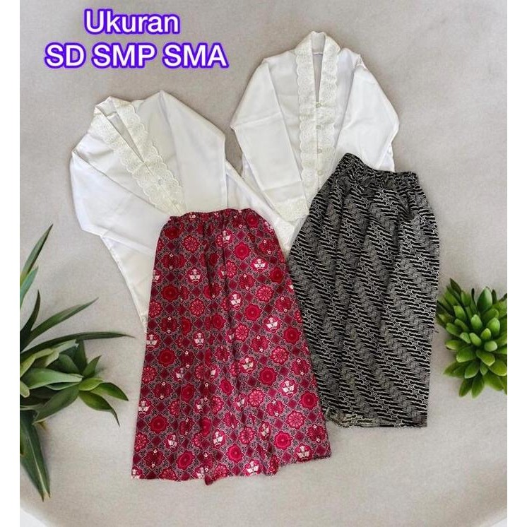 Kebaya Sekolah Anak Sd Smp Sma Setelan Kebaya Anak Putih Merah Usia 4-18 Th Seragam Baju Kartini Keb