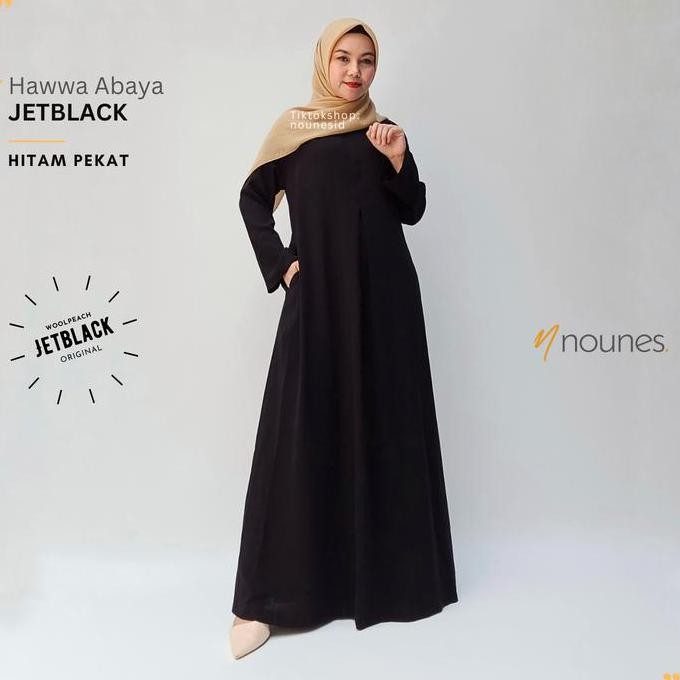 Sale Jetblack Nounes Hawwa Abaya Dress Gamis Hitam Pekat