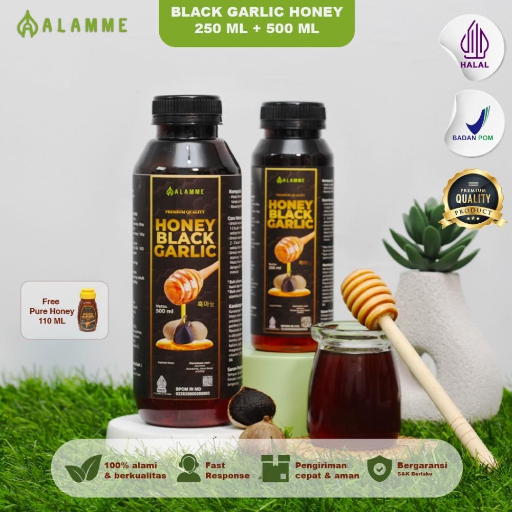 

Alamme Paket Madu Bawang Hitam Lanang Tunggal Murni Black Garlic Honey 250ml 500ml