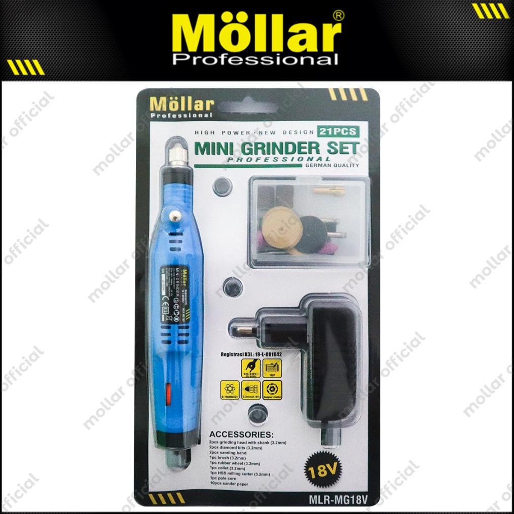 MOLLAR MG18V Mini Grinder Set 21 Pcs Bor Gerinda Tuner 18V Blister