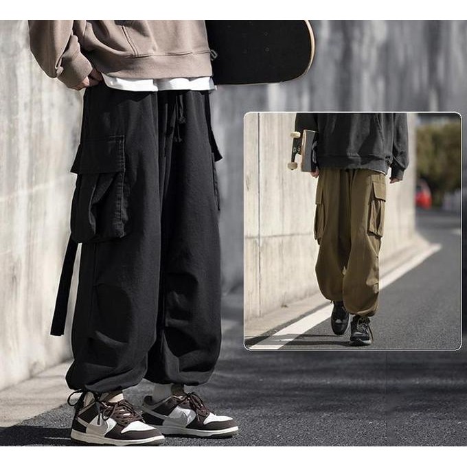 Celana Cargo Pria Celana Cargo Korean Style Pria Oversize Pinggang Karet