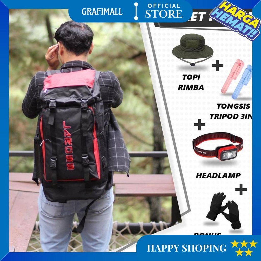 Tas Gunung Murah Combo Hemat Bonus Topi Rimba Sarung Tangan Tongsis Headlamp Carrier 35 Liter Bonus 